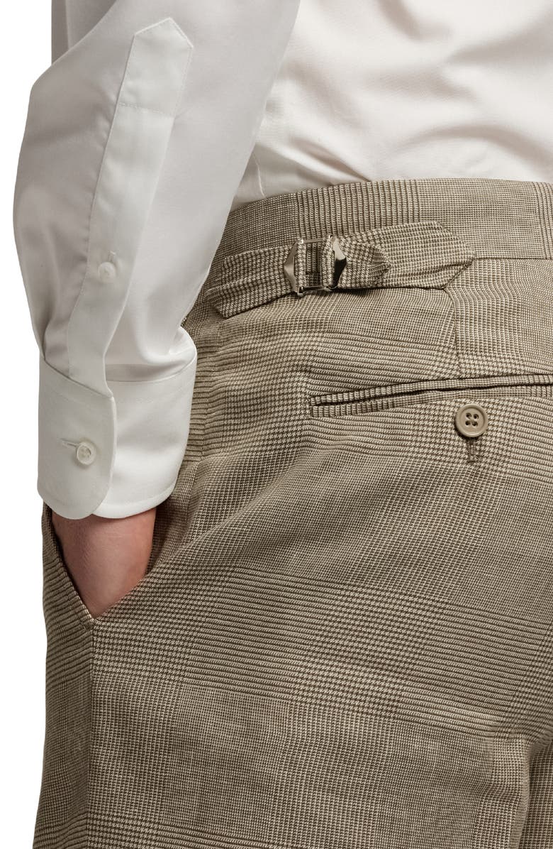 Ralph Lauren Purple Label Flat Front Glen Plaid Linen & Silk Dress Pants, Alternate, color, Summer Sand/ Truffle