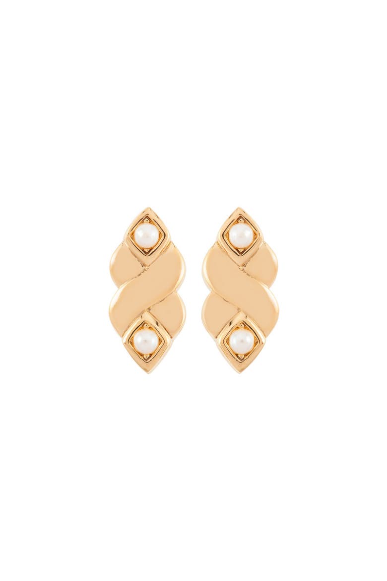 1980s Vintage Nina Ricci Faux Pearl Twist Clip-On Earrings, Main, color, Ninna Ricci