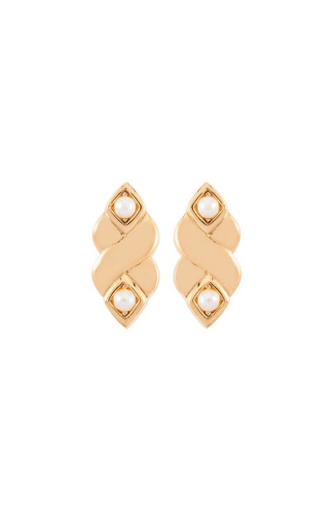 1980s Vintage Nina Ricci Faux Pearl Twist Clip-On Earrings