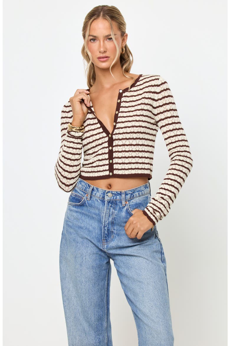 Rosalie Striped Pointelle Cardigan, Alternate, color, CAFE / CREAM