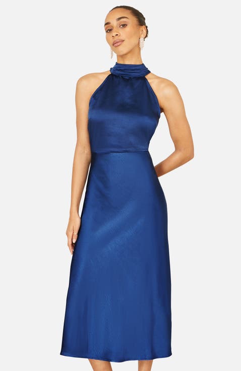 Satin Halter Neck Midi Dress
