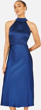 Yumi Satin Halter Neck Midi Dress
