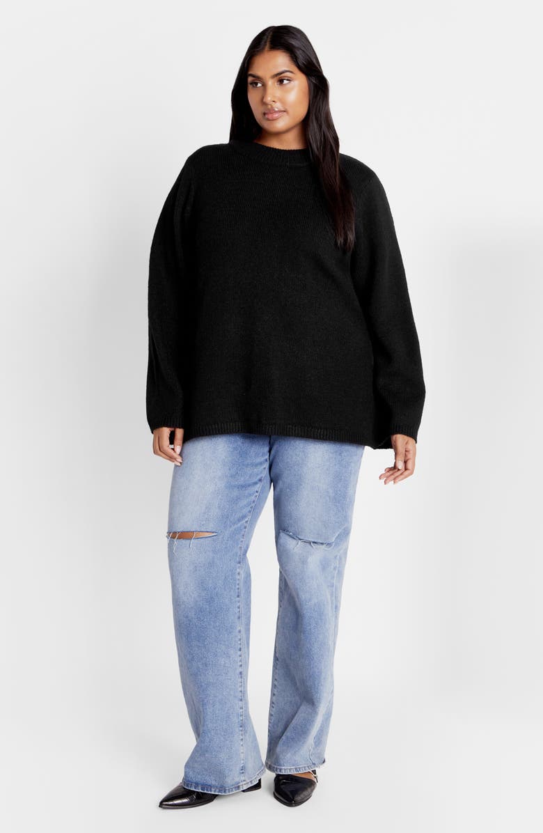 City Chic Bow Back Bell Sleeve Sweater, Alternate, color, Black