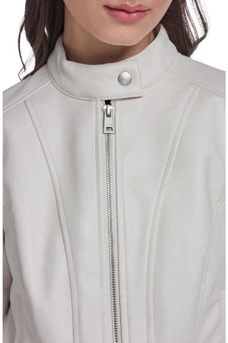Faux Leather Racer Jacket, Alternate, color, OYSTER
