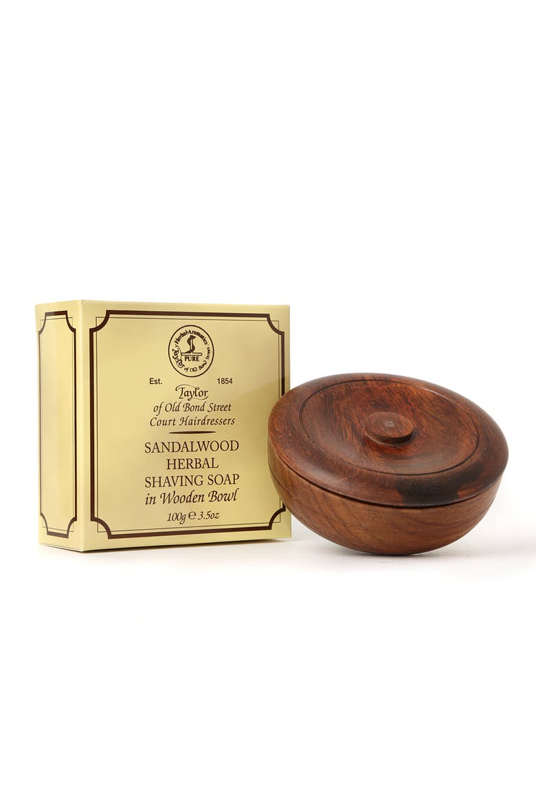 Sandalwood Shave Soap in Wooden Bowl, Main, color, White