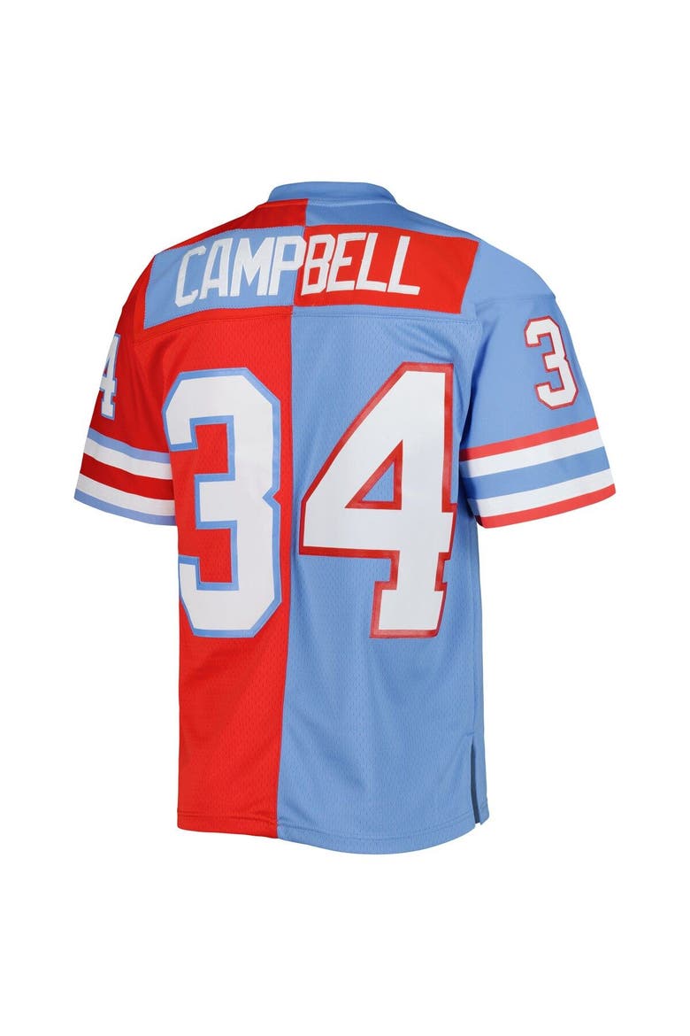 Men's Mitchell & Ness Earl Campbell Red/Light Blue Houston Oilers Gridiron Classics 1980 Split Legacy Replica Jersey, Alternate, color, Red