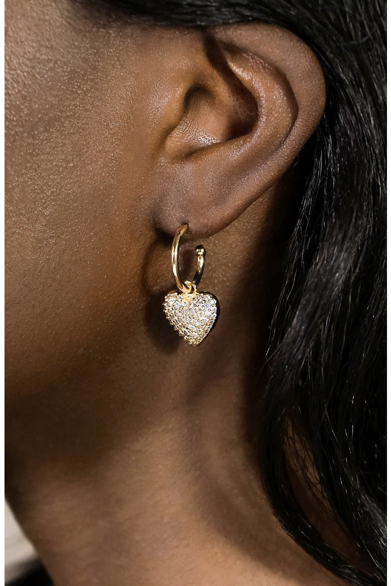Disco Heart Hoop Earrings, Alternate, color, GOLD