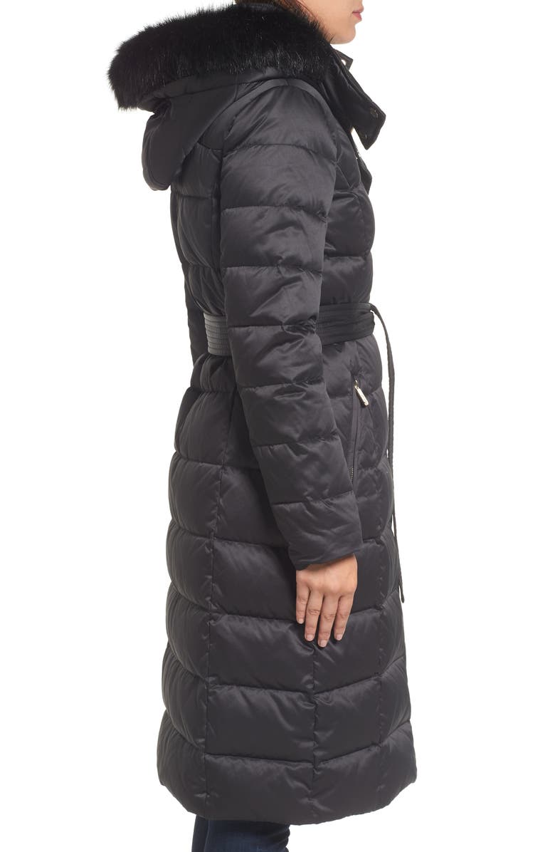 Eliza J Down Midi Coat with Faux Fur Trim, Alternate, color, 