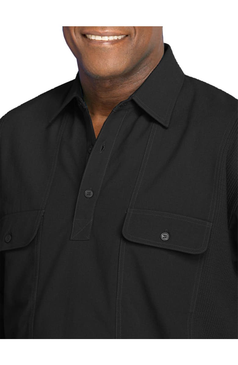 Harbor Bay by DXL Big & Tall Long-Sleeve Mesh Panel Banded-Hem Shirt, Alternate, color, Black