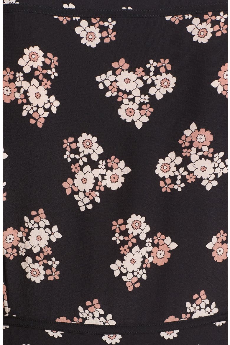 ditsy print silk midi dress, Alternate, color, BLACK