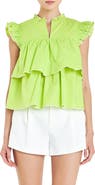 English Factory Ruffle Sleeve Tiered Cotton Top