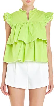 English Factory Ruffle Sleeve Tiered Cotton Top