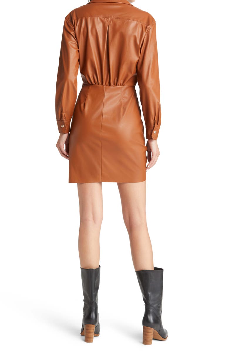 Saylor Romania Long Sleeve Faux Leather Shirtdress, Alternate, color,