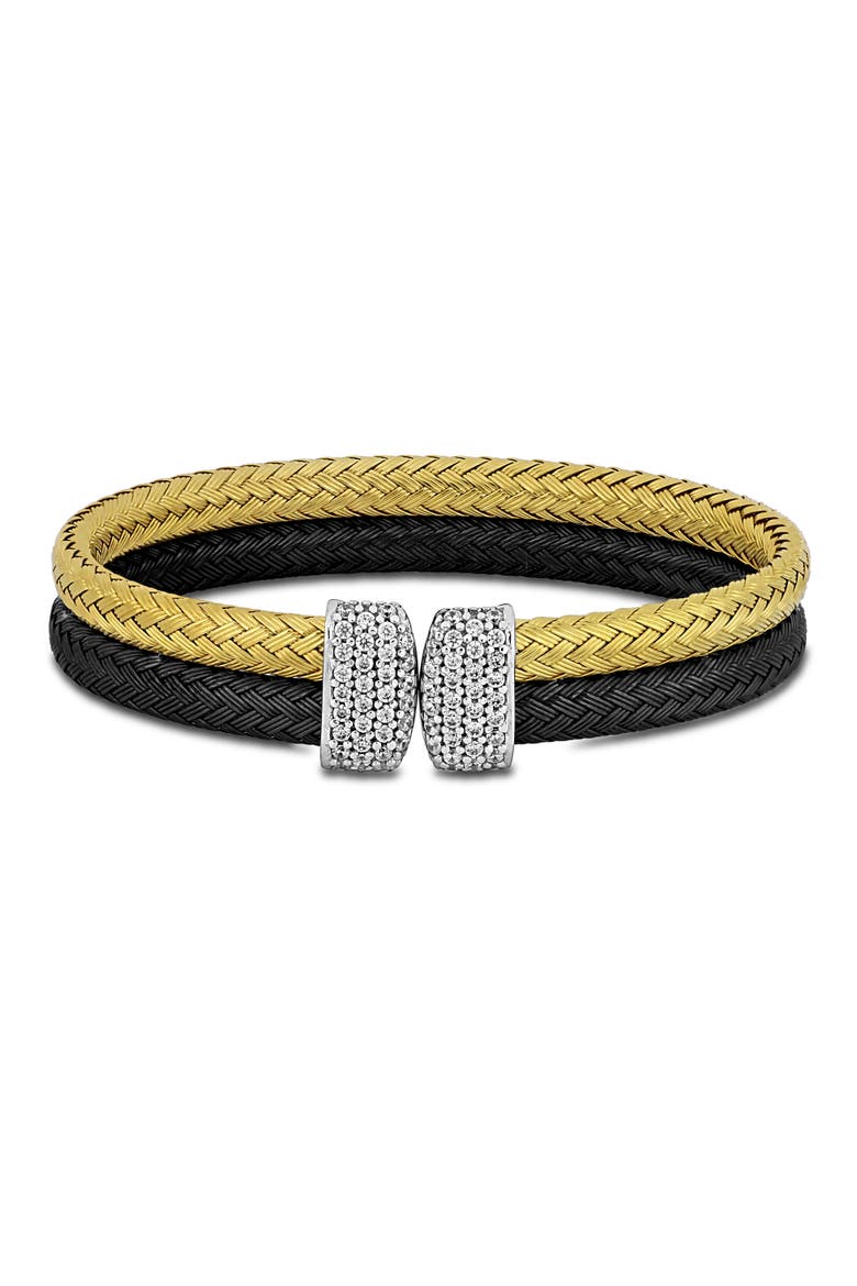 Cubic Zirconia Double Row Bangle, Main, color, Yellow & Black Plated Silver