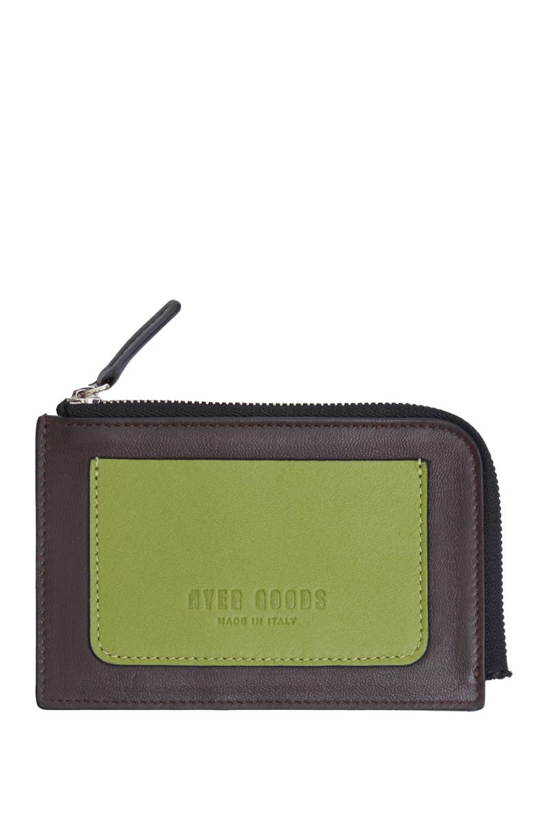 HYER GOODS Upcycled Italian Leather Zip-Around Card Wallet, Main, color, Vert Anis Colorblock
