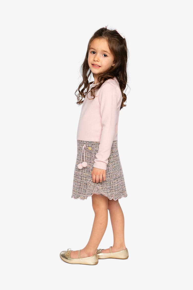 Bi-Material Brushed Rib Jacquard Knit A-Line Dress, Alternate, color, Pink and Black Knit