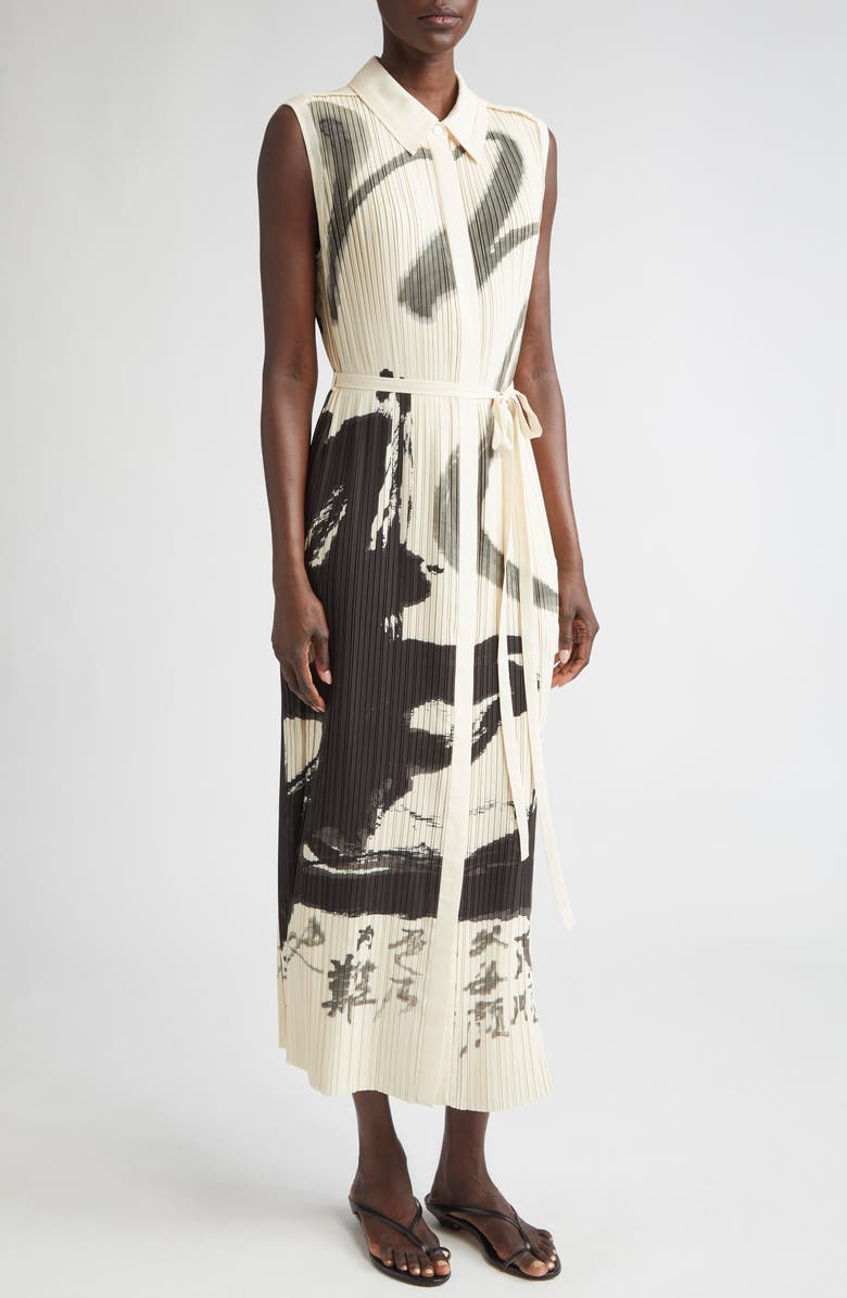 Jason Wu Collection Abstract Print Pleated Georgette Shirtdress, Main, color,