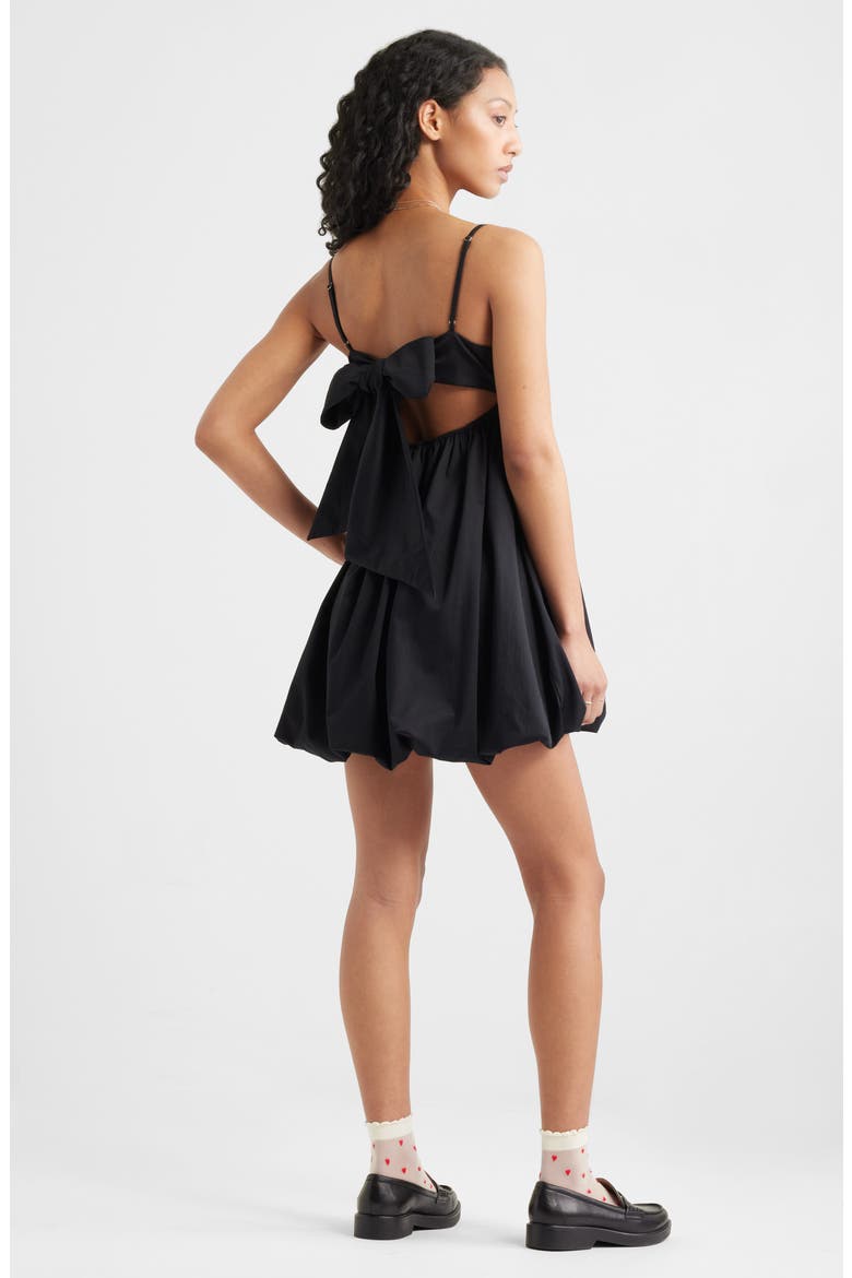 Bow Back Bubble Hem Minidress, Alternate, color, BLACK