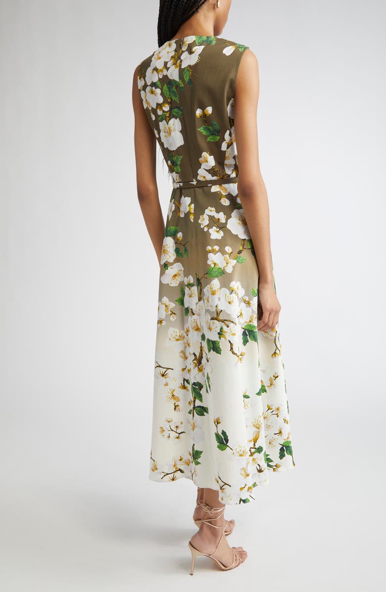 Oscar de la Renta Ombré Cherry Blossom Belted Poplin Midi Dress, Alternate, color, White Khaki Ombre