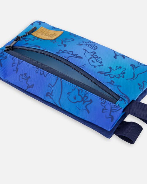 Deux Par Deux Double Pencil Case Dinosaur In Blue