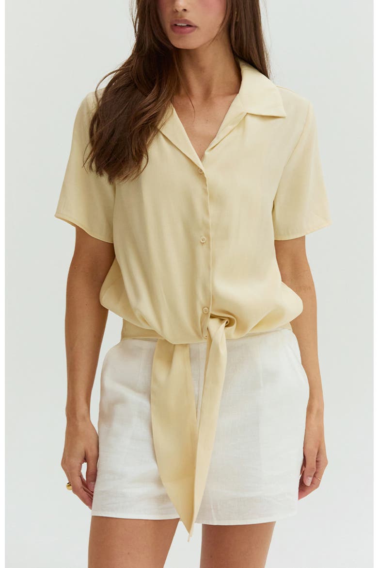 Front Tie Short Sleeve Blouse, Main, color, Light Yellow