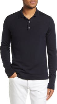 Officine Générale Brutus Long Sleeve Wool & Lyocell Polo