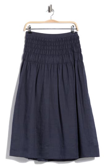 Rebecca Taylor Anya Ramie Midi Skirt In Navy