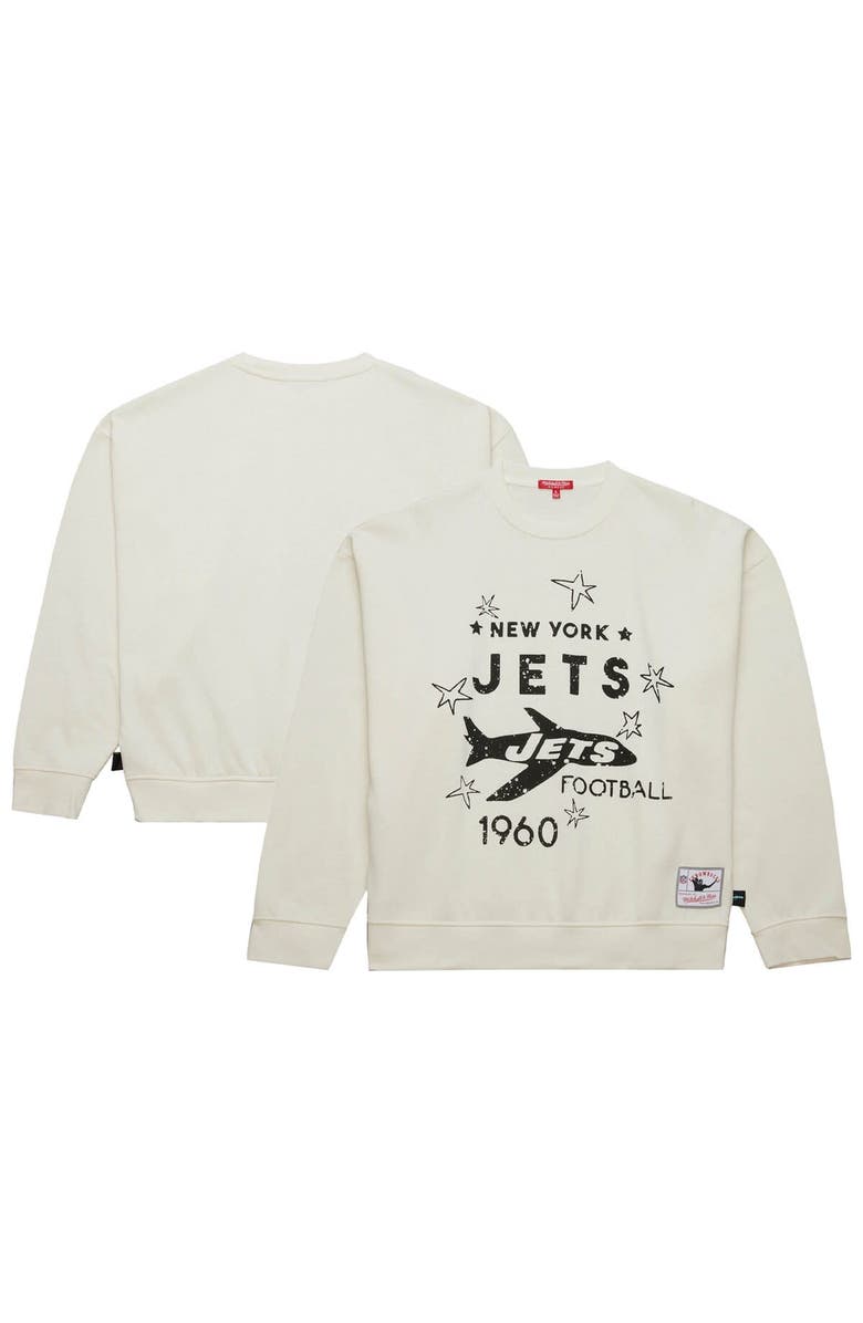 Mitchell & Ness Women's Mitchell & Ness  Cream New York Jets Throwback Logo 3.0 Pullover Sweatshirt, Main, color, Cream