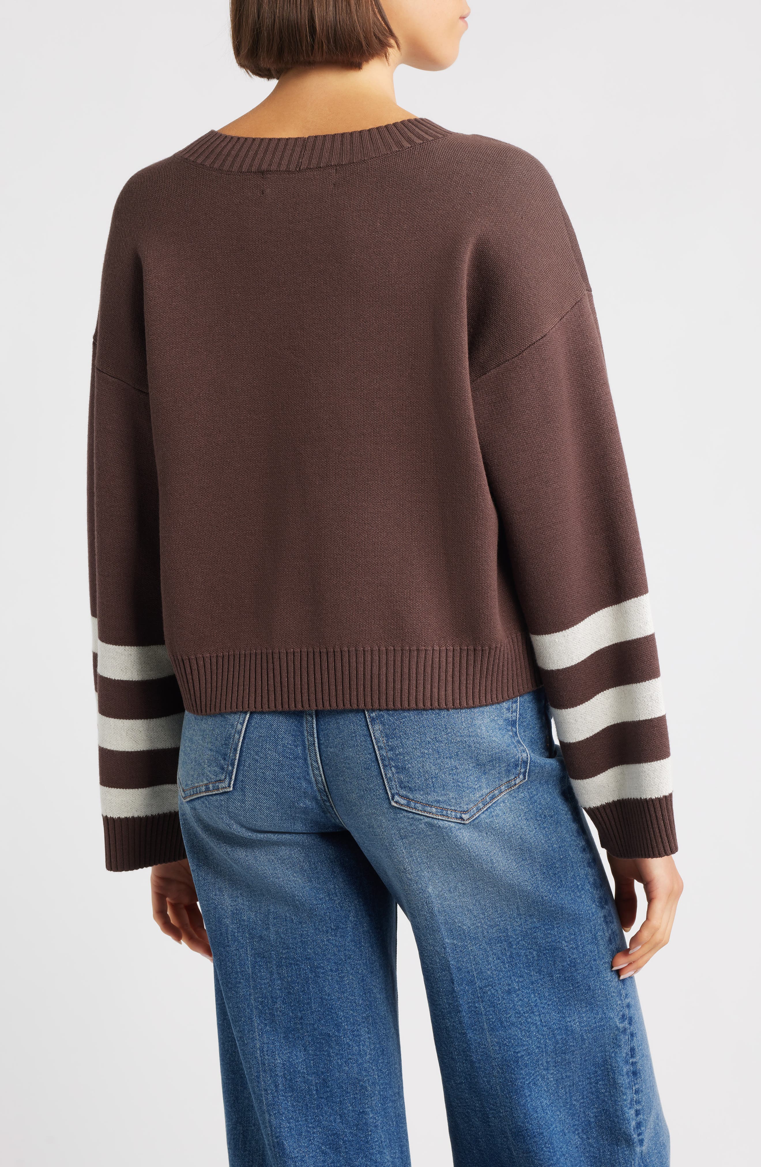 Crop Stripe Sleeve Sweater - image 2