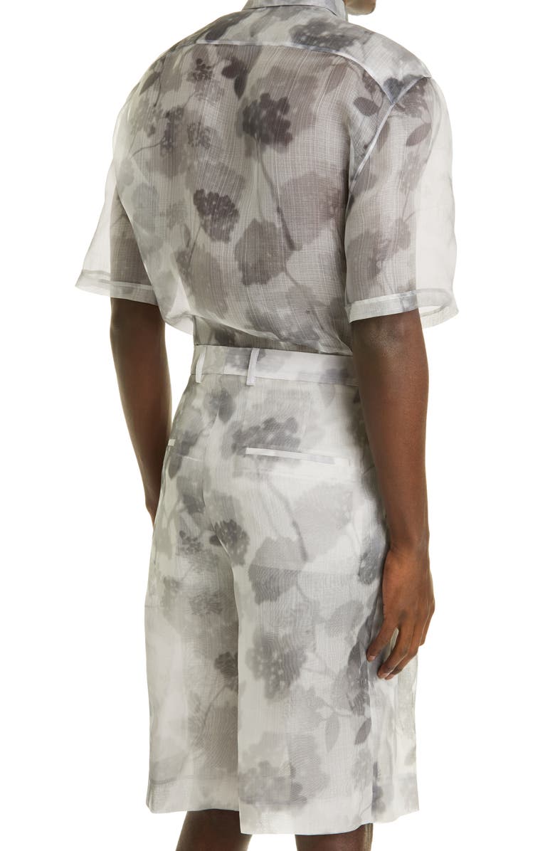 Fendi Hortensia Floral Print Short Sleeve Silk Button-Up Shirt, Alternate, color,