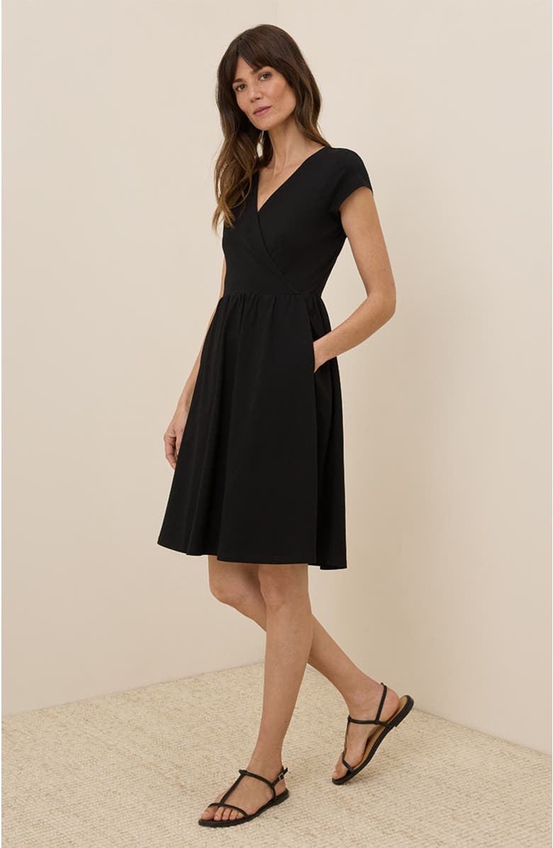 Pact Fit & Flare Crossover Dress, Alternate, color, Black