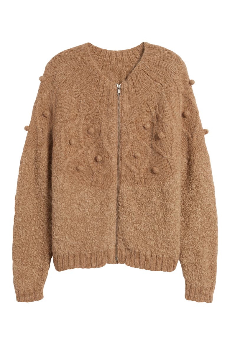 Popcorn Bouclé Zip-Up Cardigan, Alternate, color, MINK