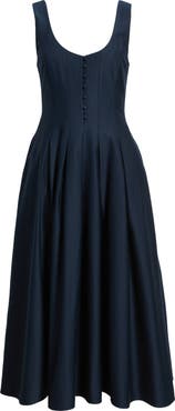 French Connection Pleated Sleeveless Sateen Midi Dress
