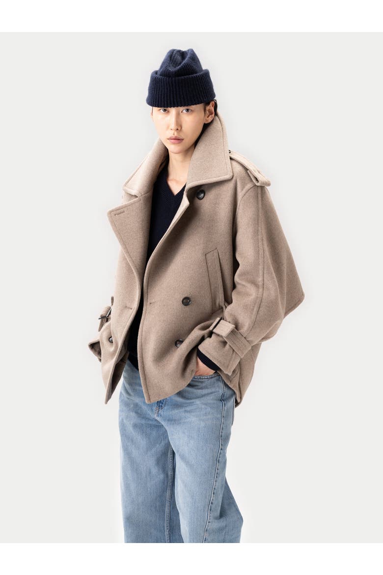 Trench-Style Cashmere Peacoat, Alternate, color, taupe