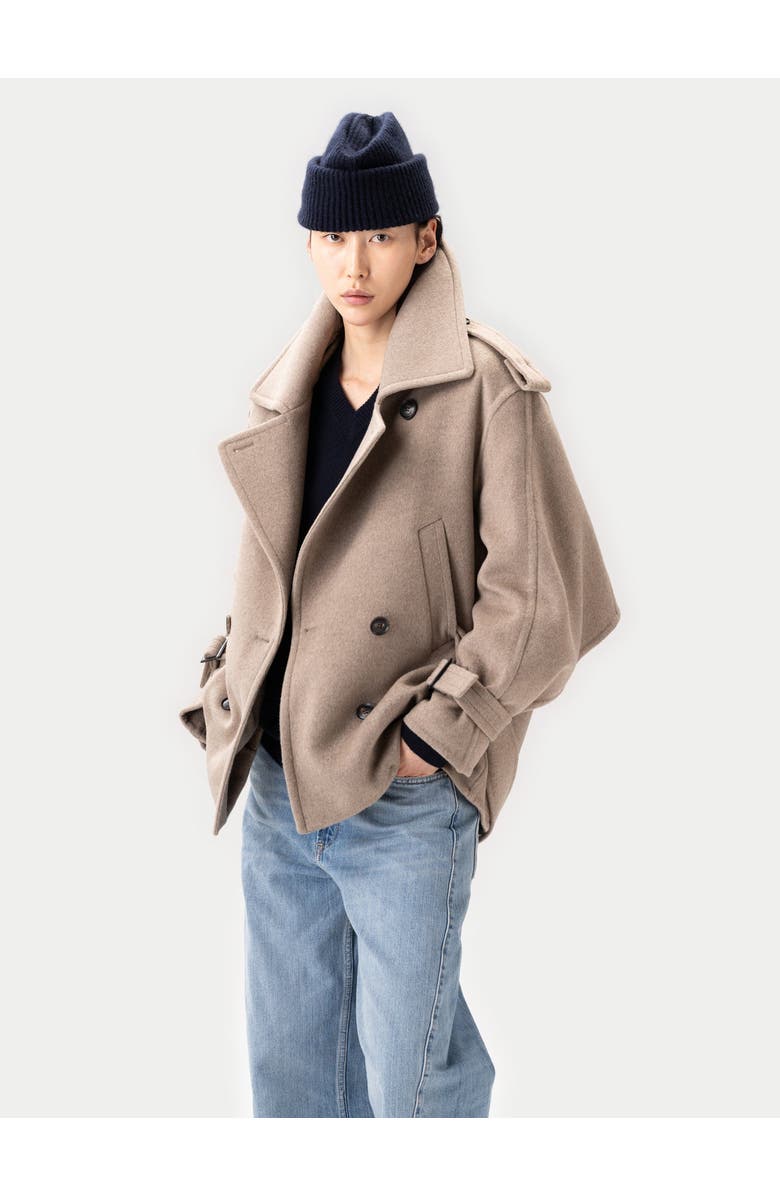 Gobi Cashmere Trench-Style Cashmere Peacoat, Alternate, color, Taupe