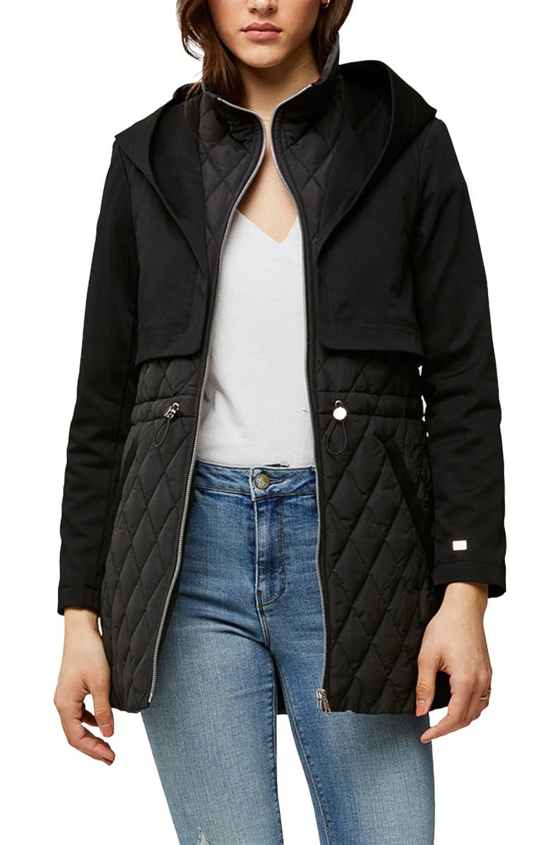 Soia & Kyo Enora Mix Water Repellent Quilted Raincoat, Alternate, color, 