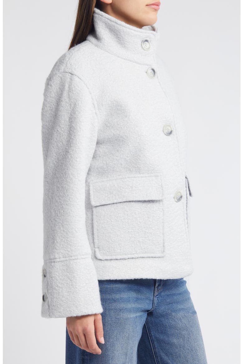 Stand Collar Pressed Bouclé Jacket, Alternate, color, SILVER GREY