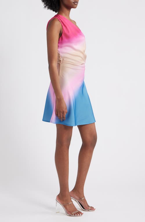 Rare London Blur Print One-shoulder Cocktail Minidress In Blue Multi