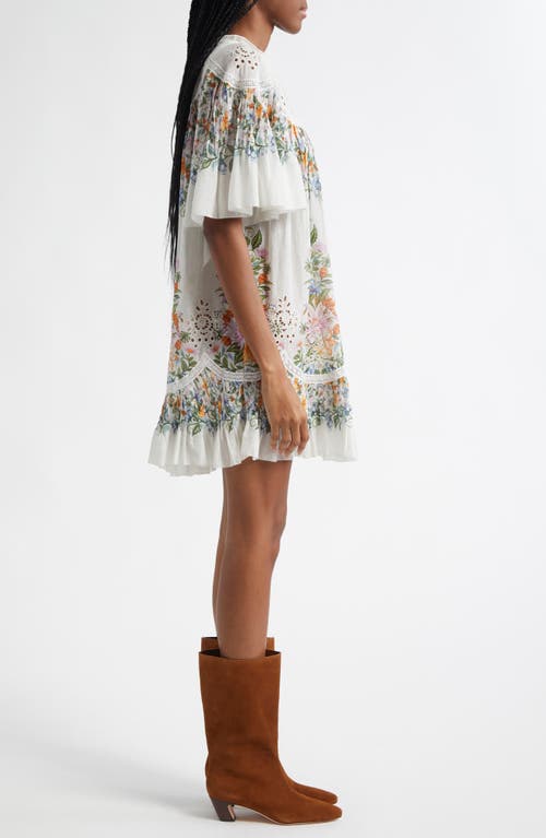 Farm Rio Sweet Bloom Cotton Eyelet Shift Dress In Off-white