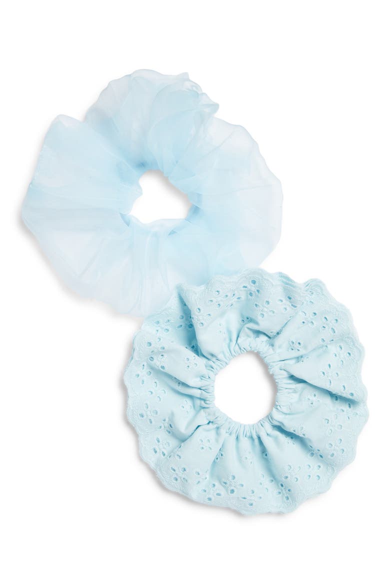 2-Pack Eyelet Scrunchies, Main, color, BLUE MULTI