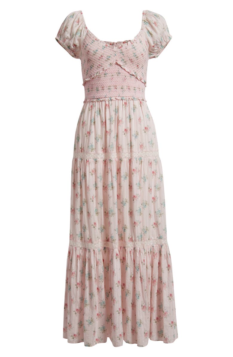 LoveShackFancy Amandla Floral Smock Bodice Cotton Maxi Dress, Alternate, color, 