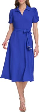 DKNY Collared Tie Waist Midi Dress