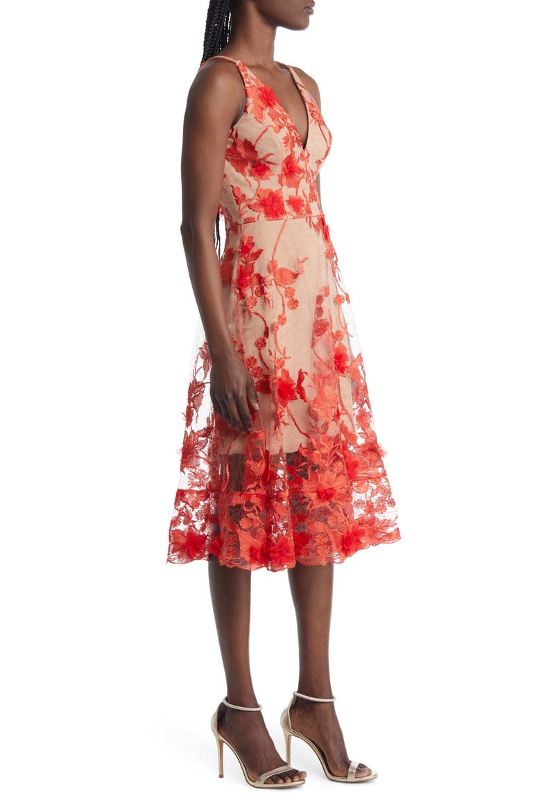 Audrey Embroidered Fit & Flare Dress, Alternate, color, POPPY