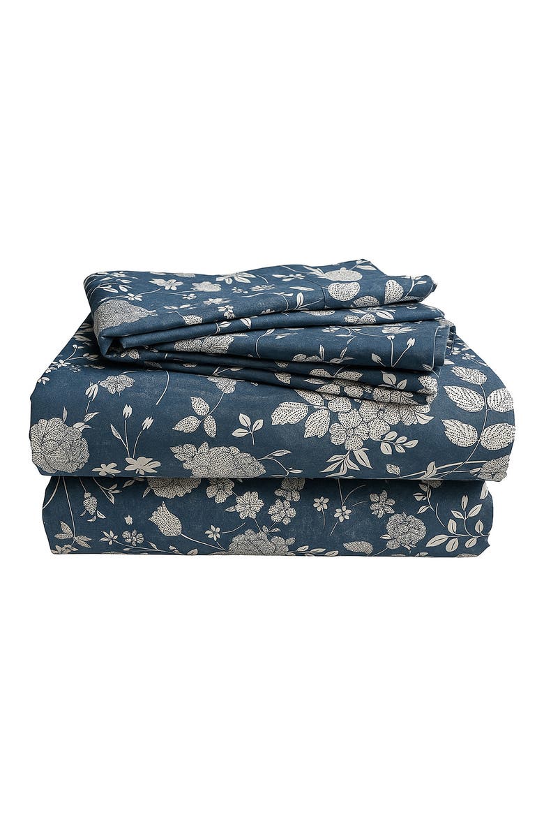 300 Thread Count Organic Cotton Sateen Sheet Set, Main, color, BLUE GREY MULTICOLOR