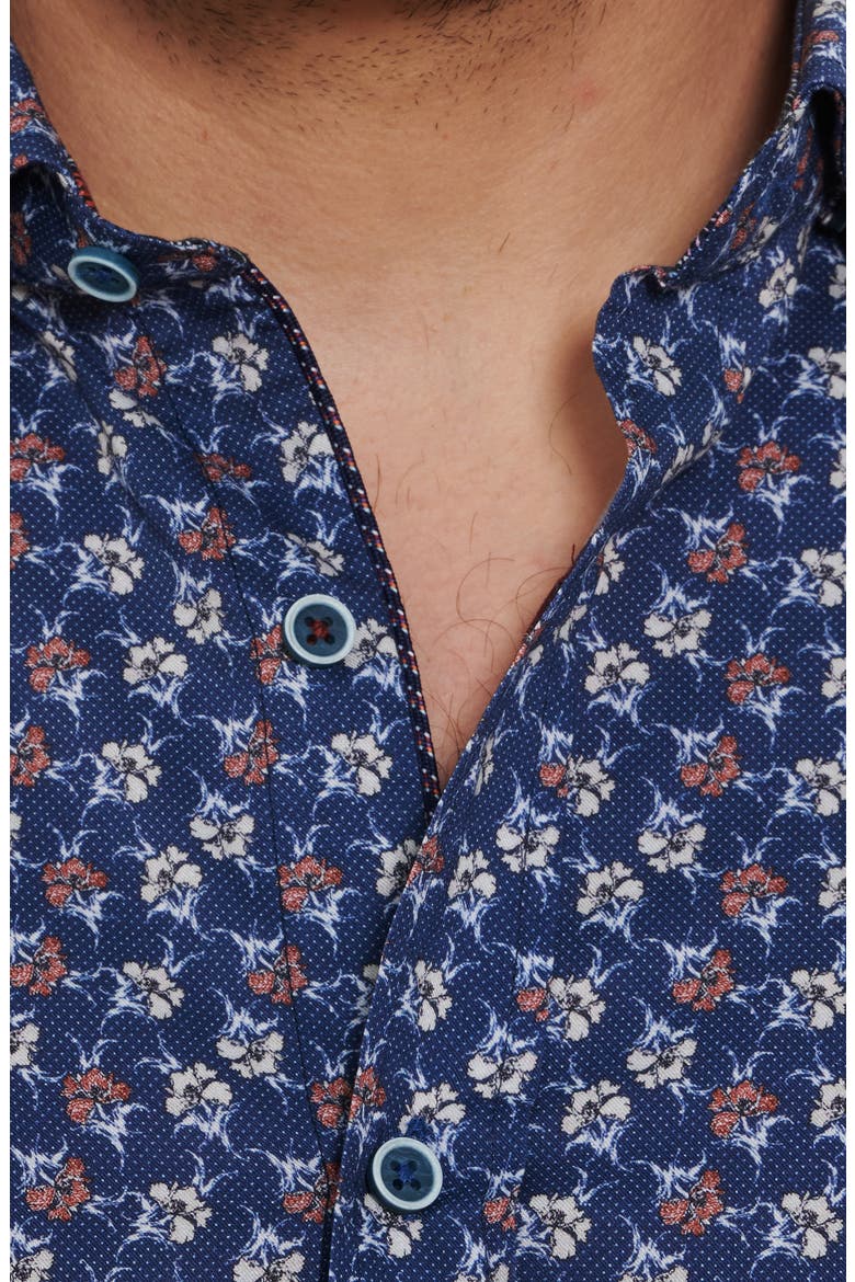 Floras Floral Print Short Sleeve Button-Up Shirt, Alternate, color, NAVY