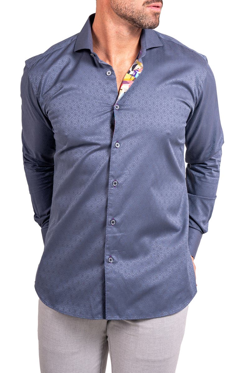 Maceoo Einstein Ascension0080 Grey Geo Floral Cotton Button-Up Shirt, Alternate, color, Grey