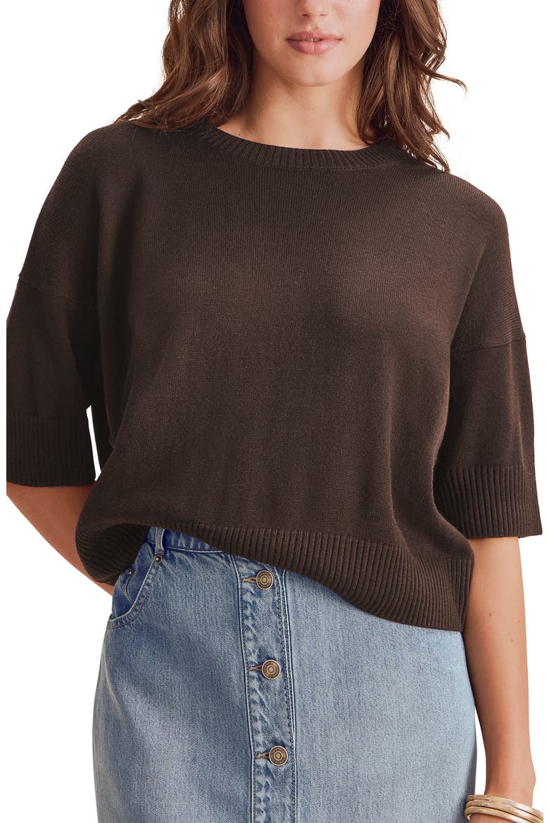 Georgie Short Sleeve Sweater, Alternate, color, JAVA BROWN