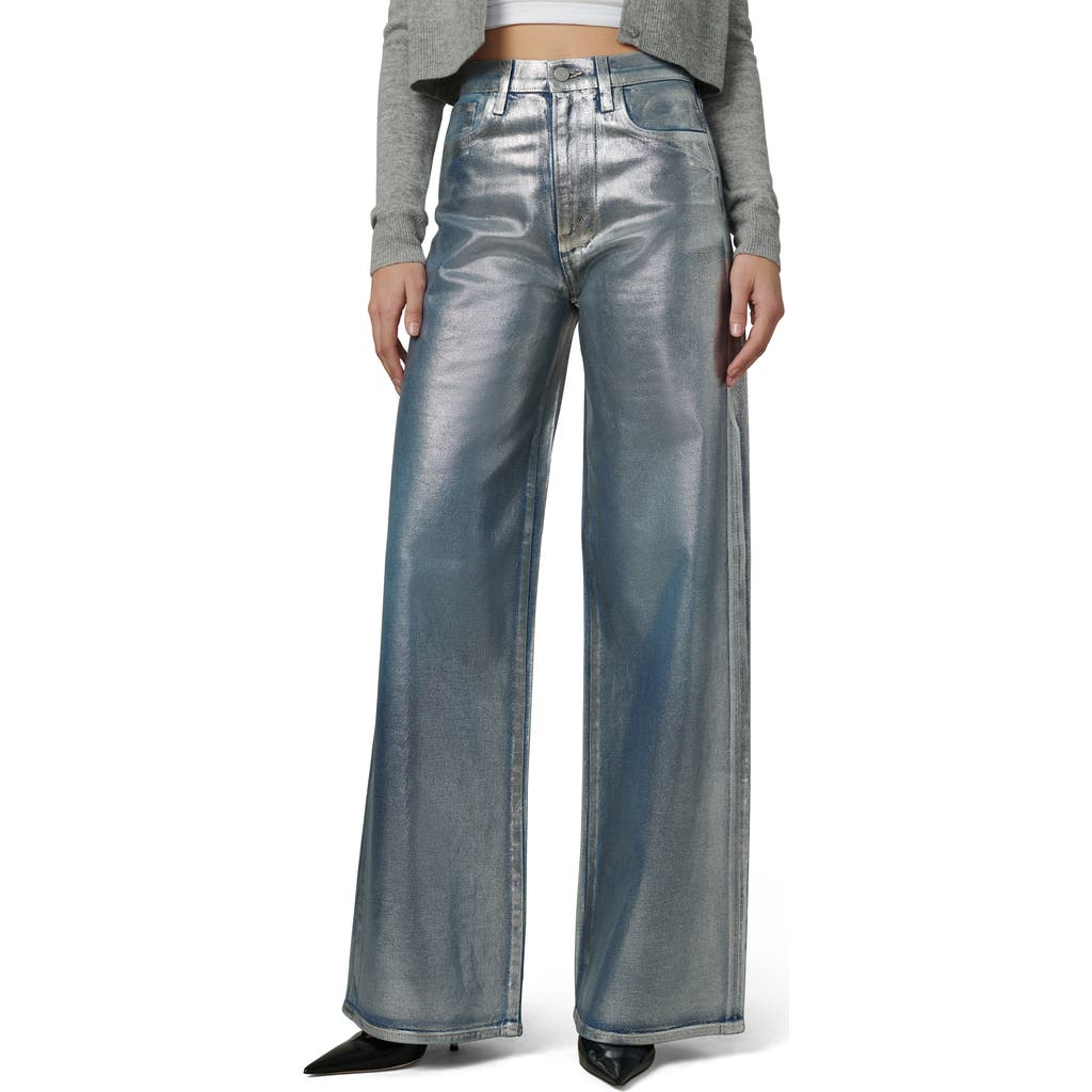 Joe's The Mia Metallic High Waist Wide Leg Jeans In Silver