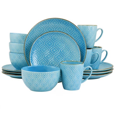 Aqualite 16 Piece Embossed Stoneware Dinnerware Set