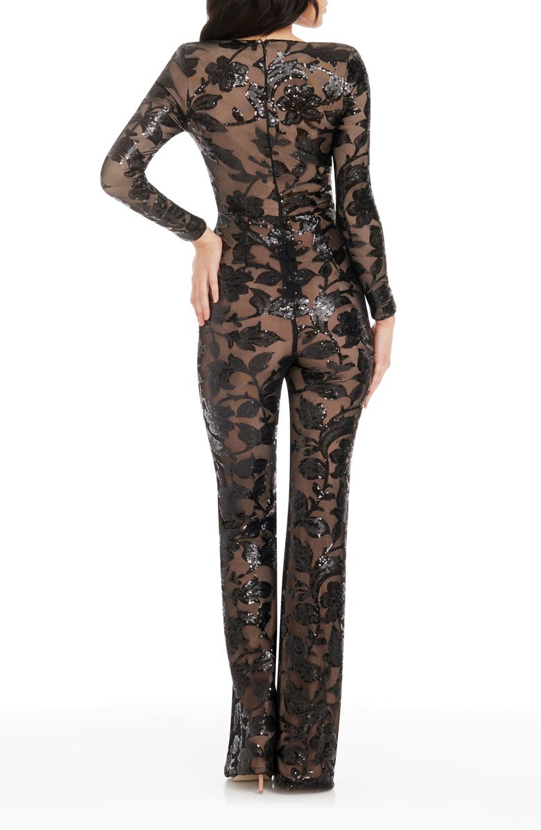 Dress the Population Carson Sequin Floral Long Sleeve Jumpsuit, Alternate, color, Black-Nude